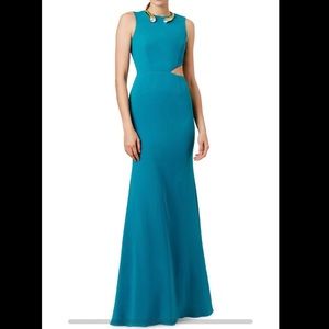 Jay Godfrey Teal Gown side cutout long dress sz 2